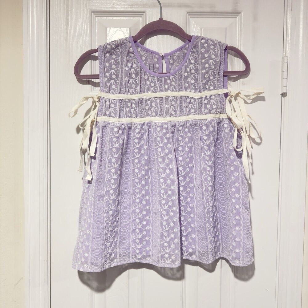 Endless Rose Women's Blouse Feminine Lilac Purple Large Floral NWT Tie Sleeveles